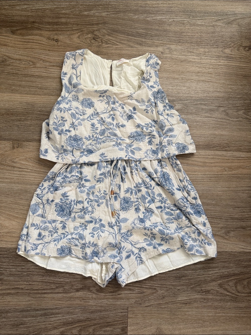Blue Floral Two-Piece Romper - Cream & Dusty Blue